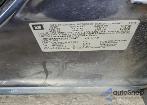 2016 Chevrolet Equinox Lt from USA, damaged, VIN 2GNALCEK3G6204047